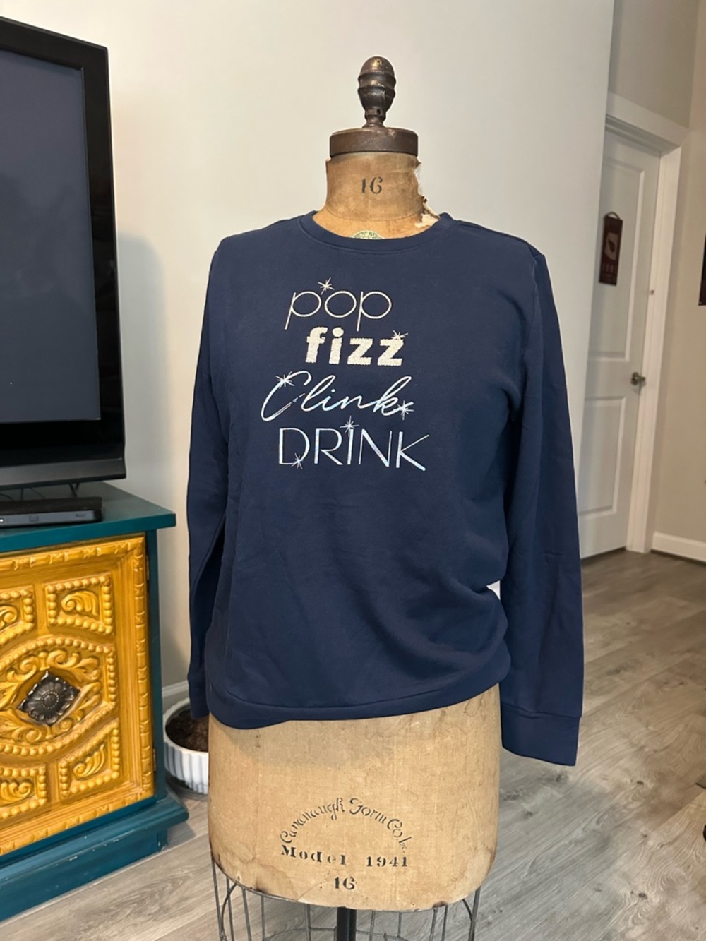 LOFT navy sweatshirt with silver metallic graphic
